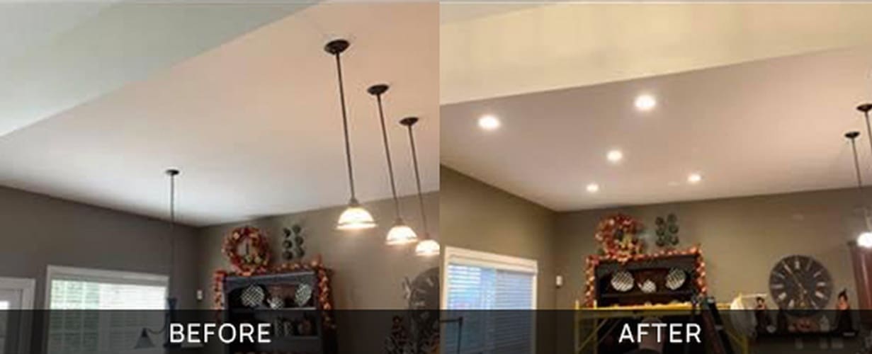Before and after photos of custom lighting work